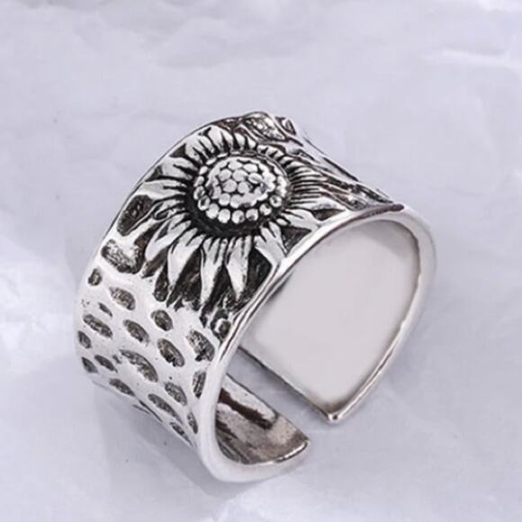 Sterling Silver Sunflower Adjustable Resizable Band Minimalist Ri… - Picture 3 of 5